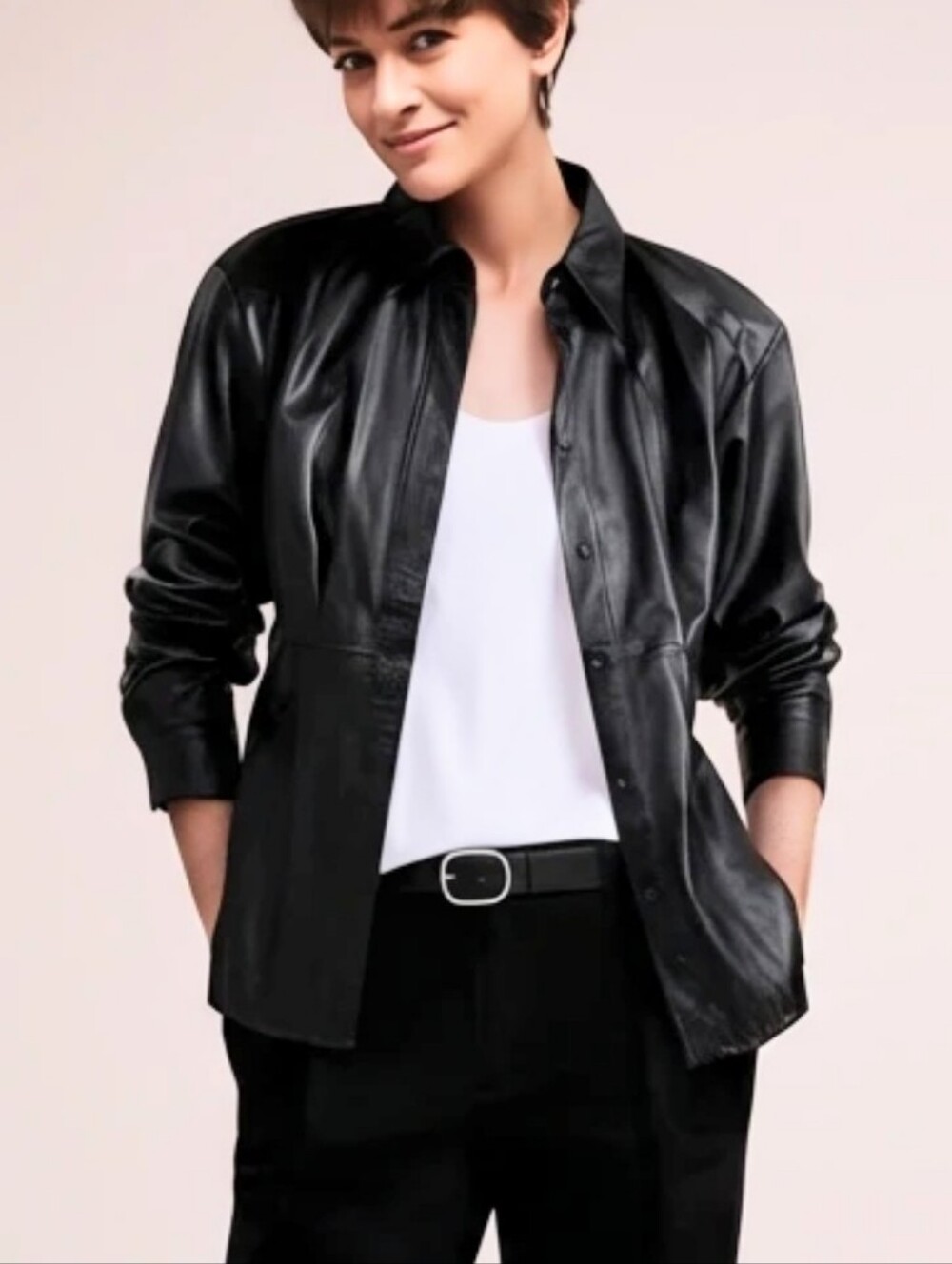 NWT Banana Republic Black Vegan Leather Shirt, Size M